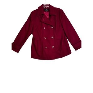 Collection by Gallery  Burgundy Wool Blend Double Breasted Peacoat XL